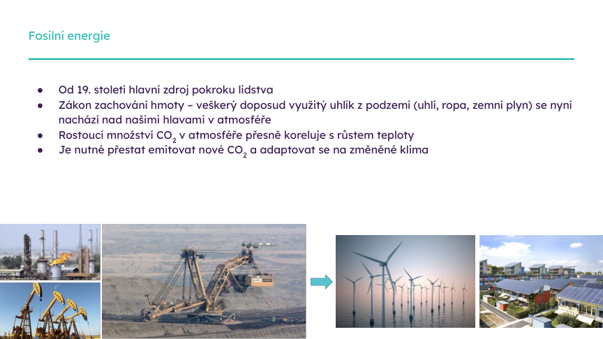Slide z prezentace: koncentrace CO2 a fosilní paliva