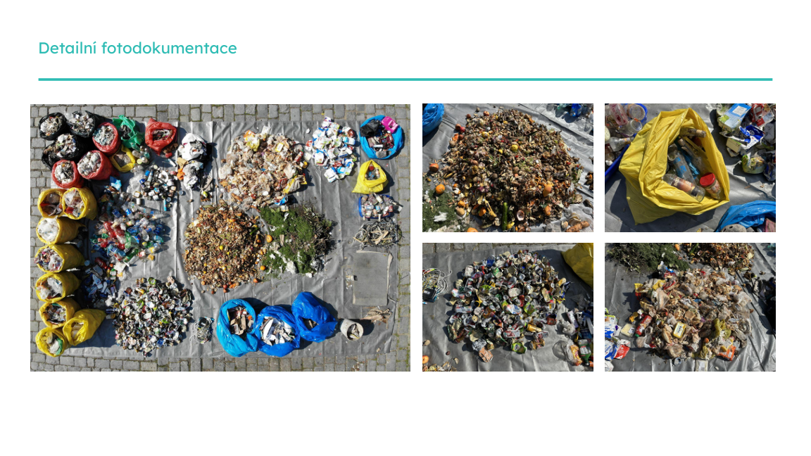 Fotodokumentace roztříděného směsného komunálního odpadu z ptačí perspektivy
